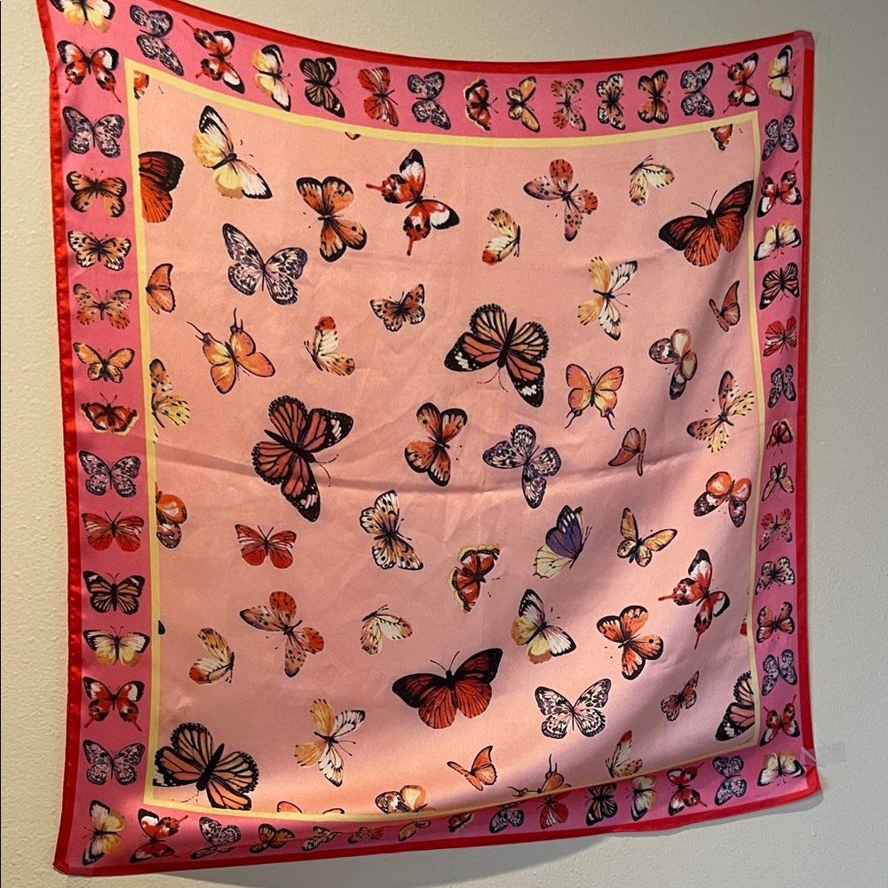 I.N.C. Pink Butterfly Print Scarf 27.5” x 28.5”